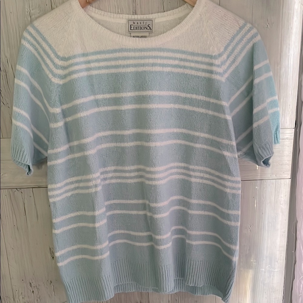 Basic Editions Light Blue and White Knit Sweater